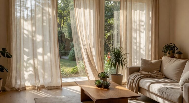sheer natural linen beige curtains