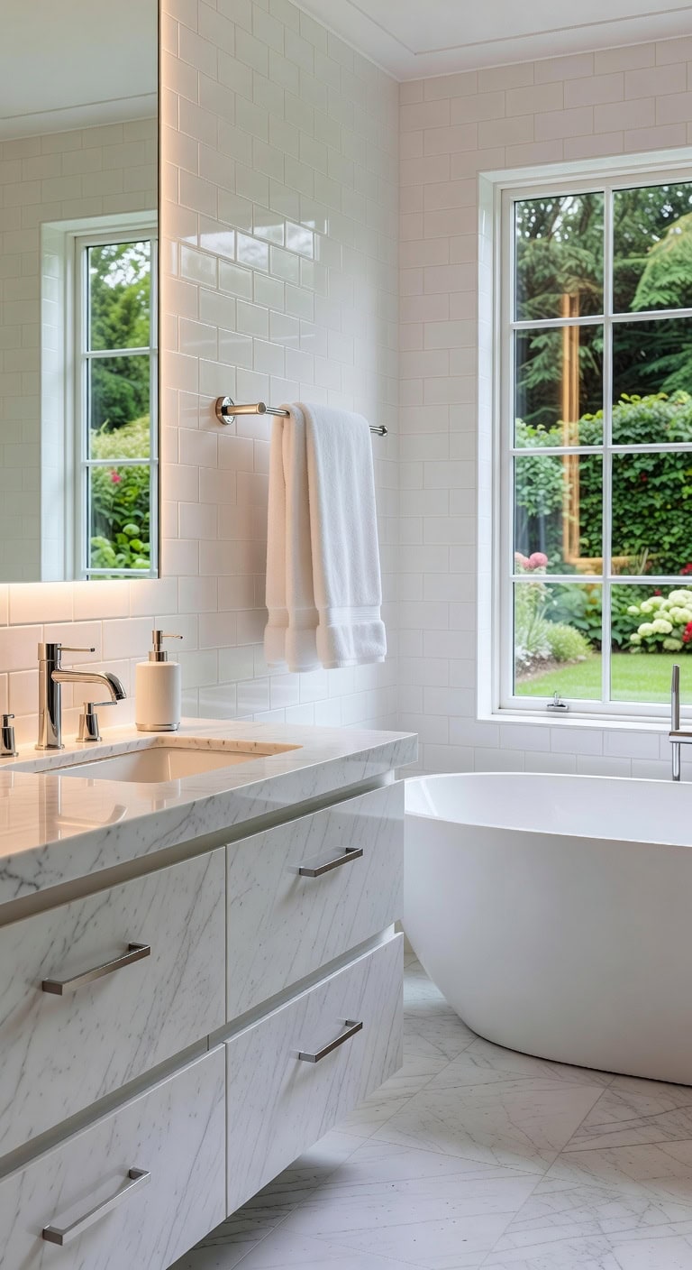 silver bathroom hardware completes look