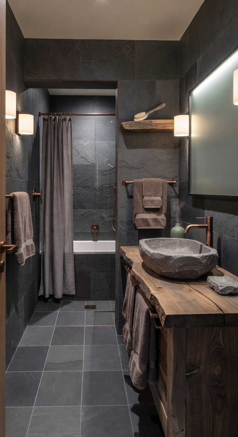 slate and wool alpine bathroom
