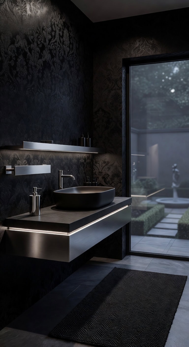 sleek black and silver bathrooms