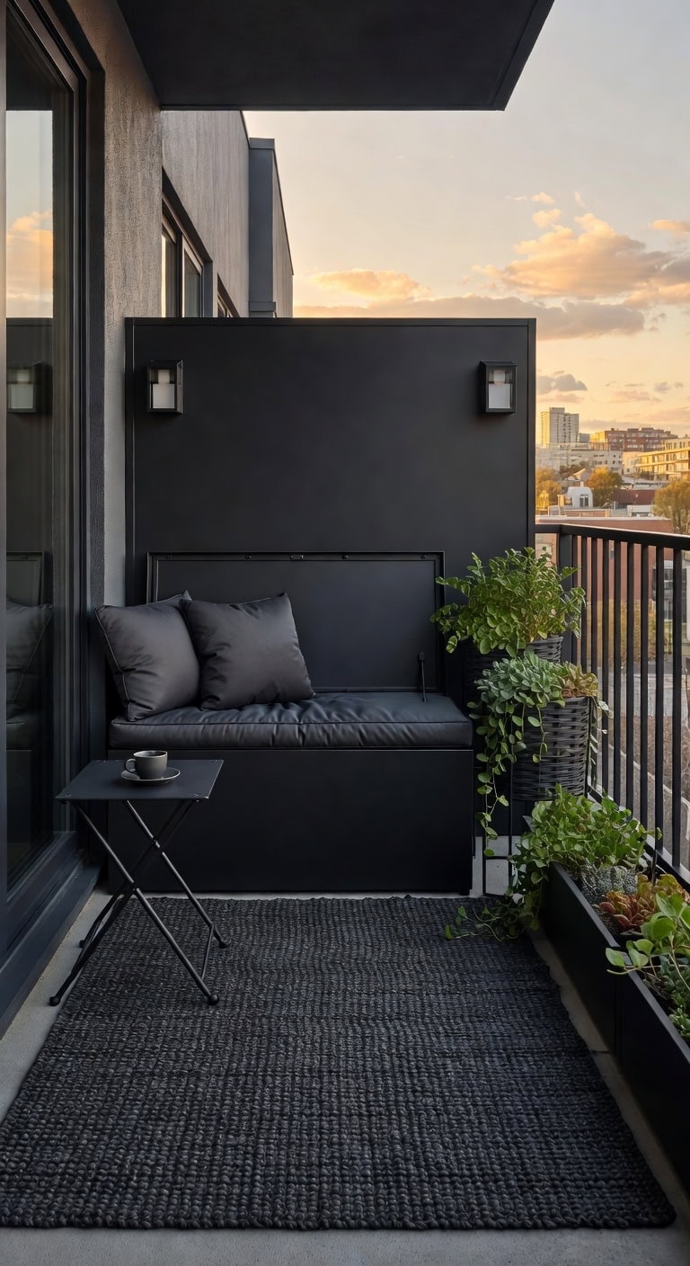 sleek black steel storagebench