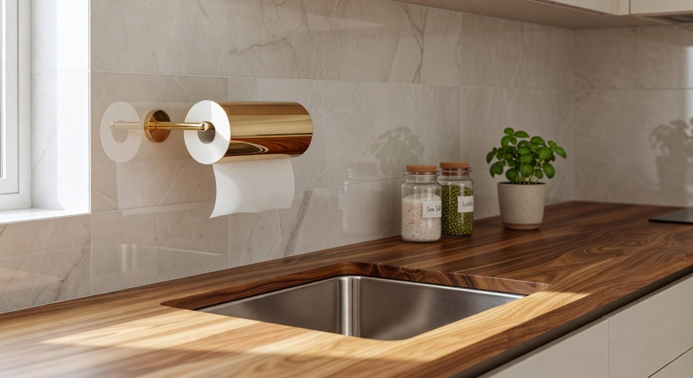 sleek lightweight durable brass paper towel holder
