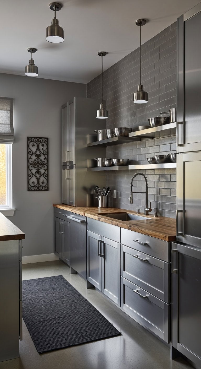 sleek stainless steel cabinets