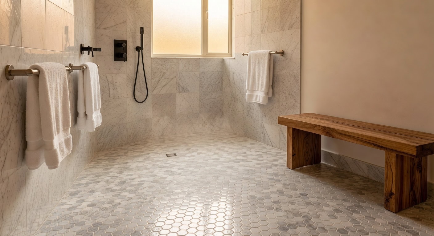 slip resistant marble hexagon mosaic tiles