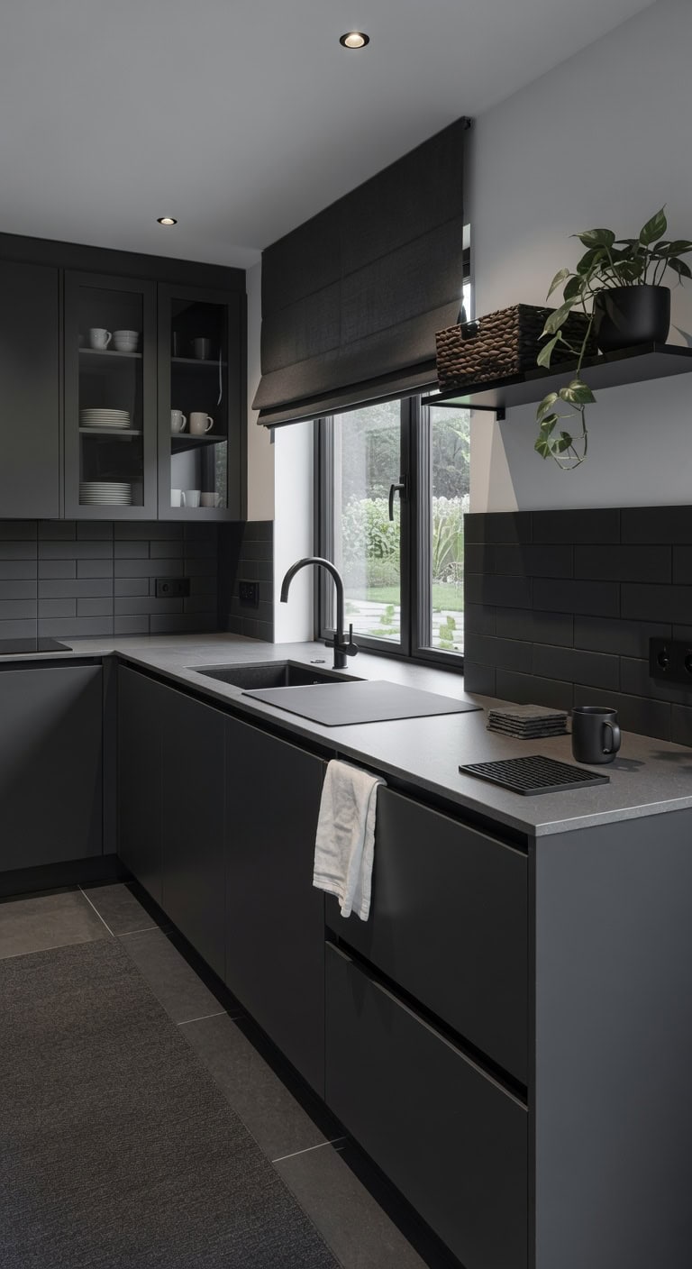 smoky monochrome minimalist kitchen