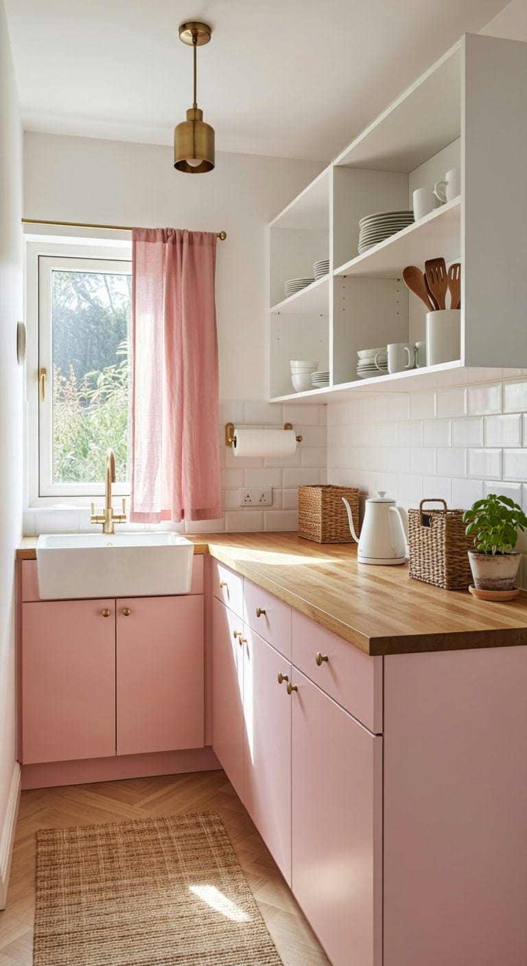 soft feminine petite pink kitchen design