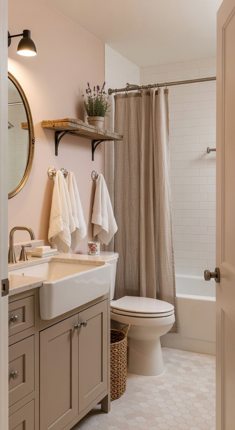 soft taupe cottage bathroom charm