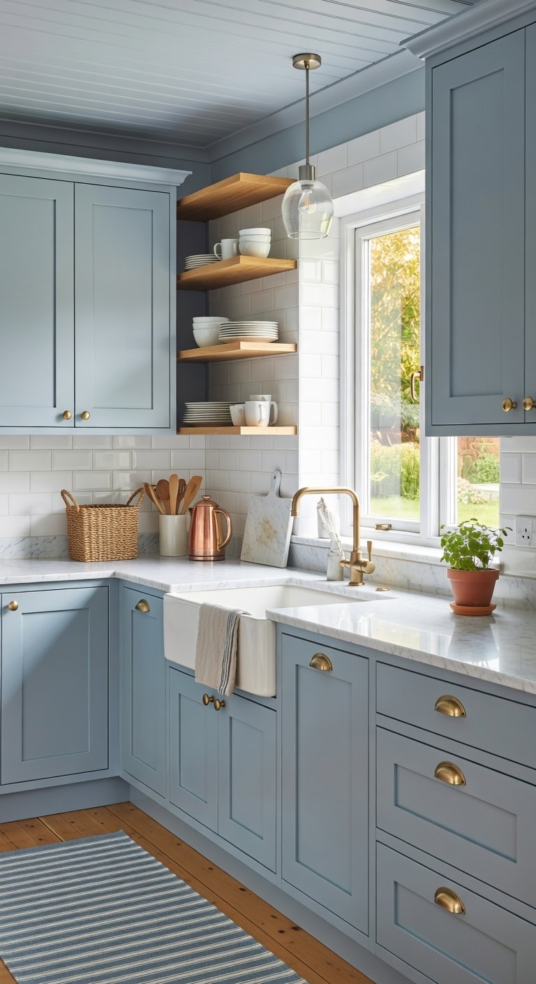 soothing powder blue kitchen cabinet ideas