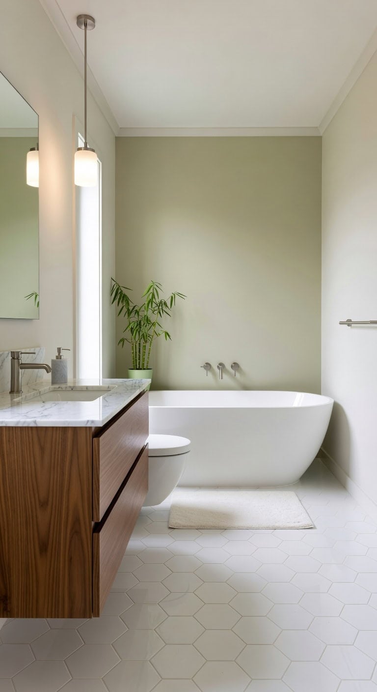 soothing spa like pistachio accent bathroom