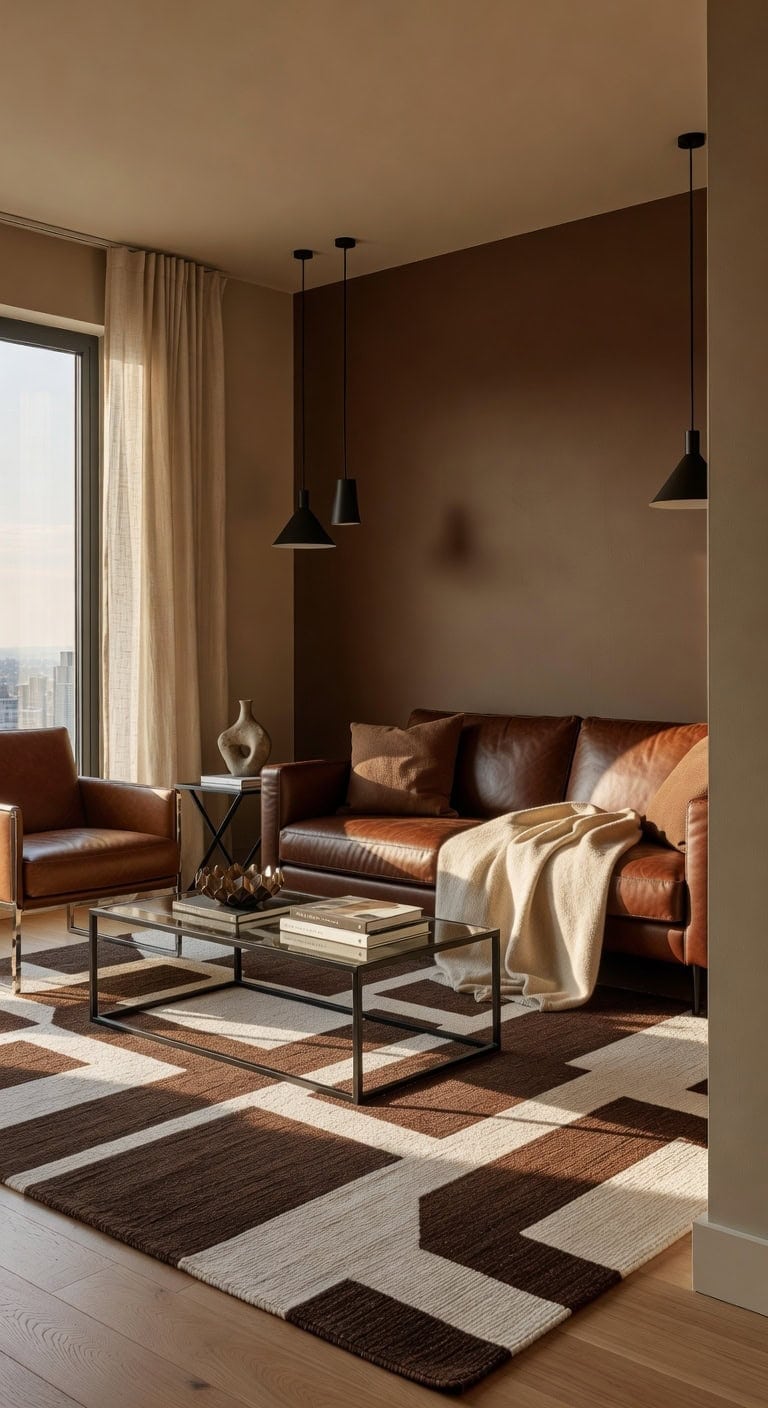 sophisticated contemporary geometric brown rug