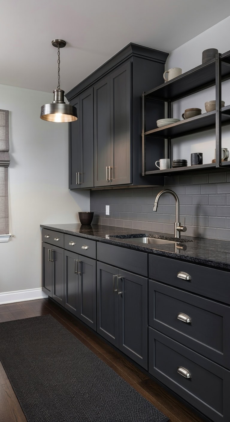 sophisticated industrial gunmetal gray kitchen aesthetic