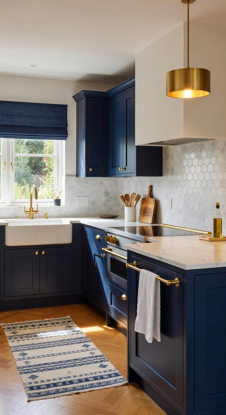 sophisticated navy blue kitchen pairings