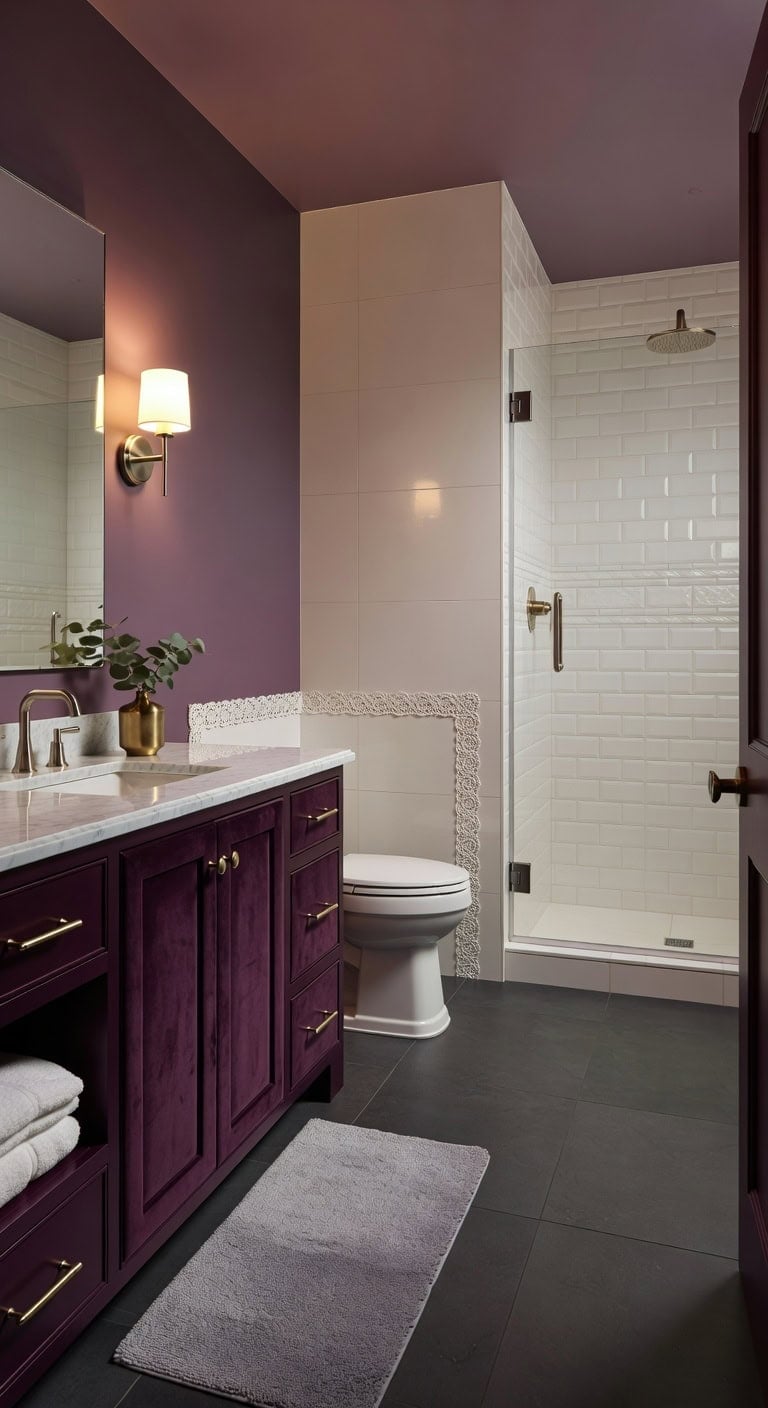 sophisticated plum bathroom with luxe accents