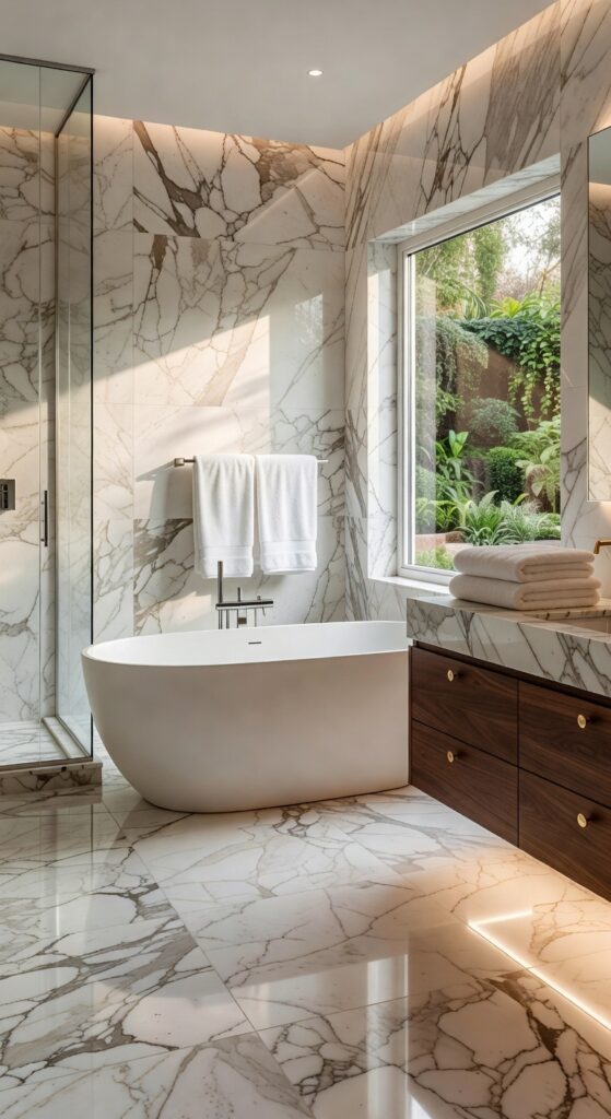 23 Natural Stone Tile Bathroom Ideas to Create Spa Vibes