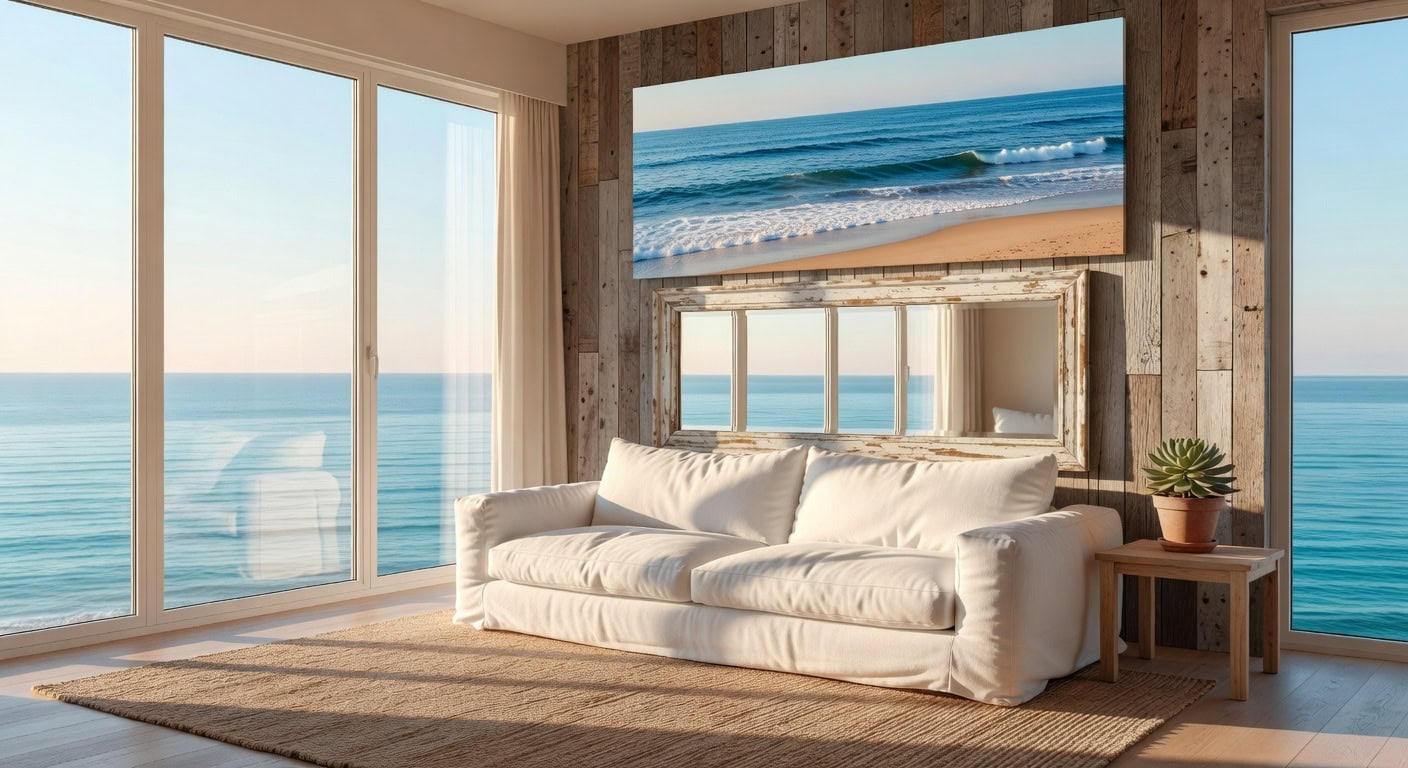 spacious coastal reclaimed wood mirror