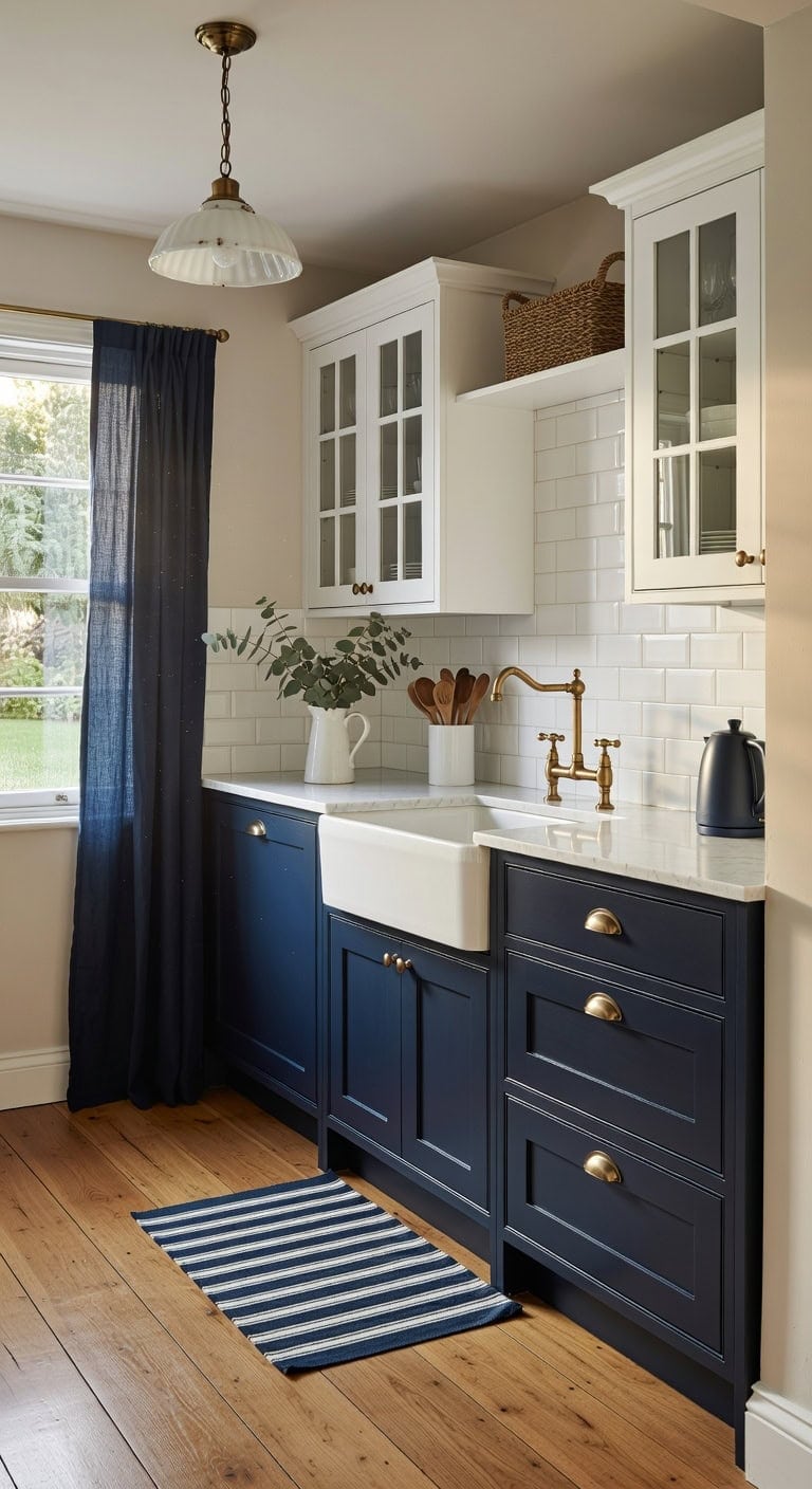 striking navy and white contrast