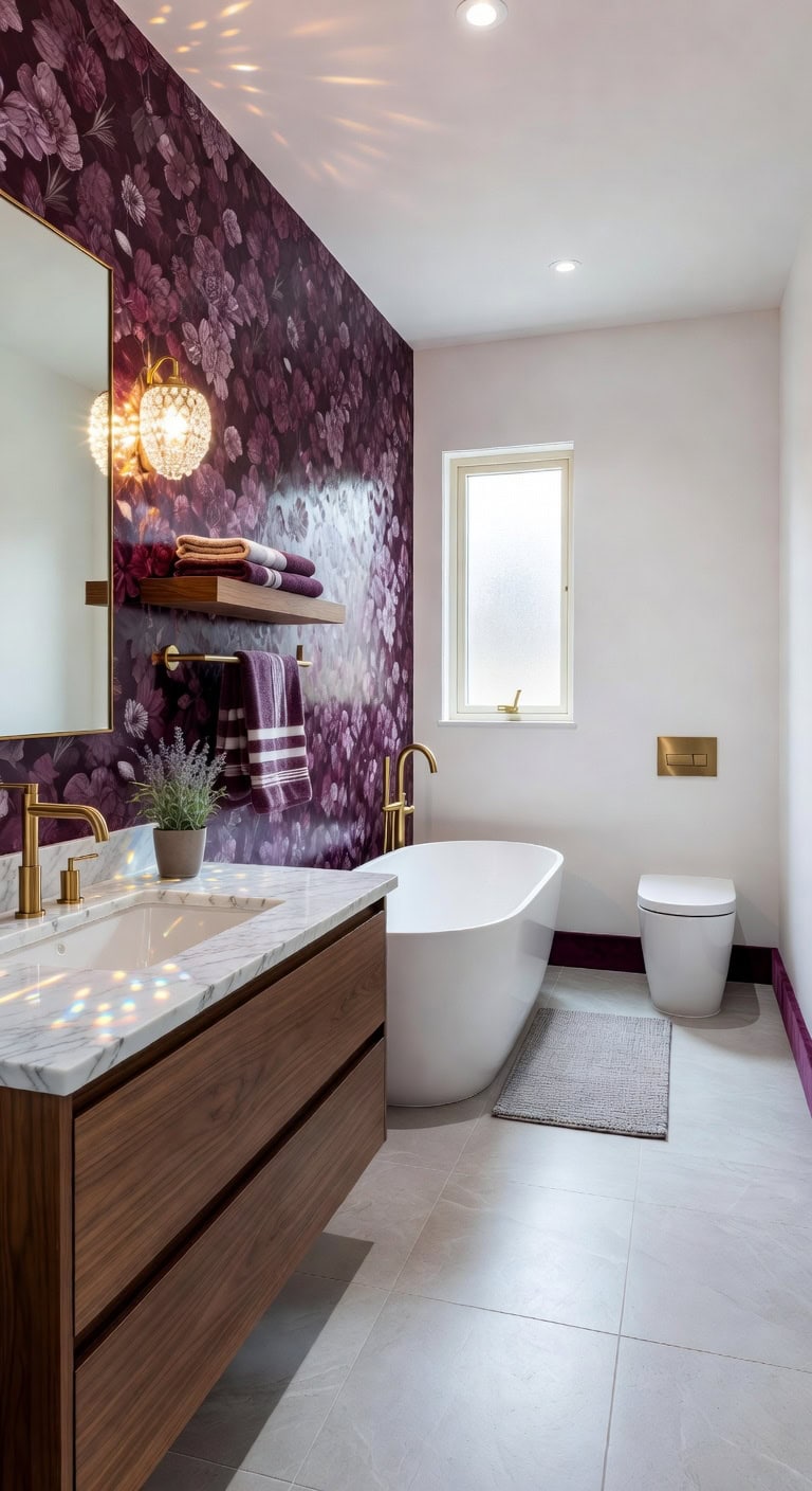 striking plum patterned accent wall
