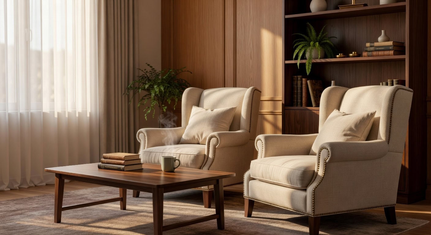 sturdy linen wingback chairs with presence