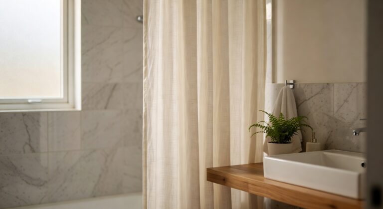 stylish cream linen shower curtains