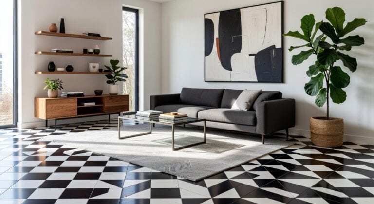 stylish geometric monochrome flooring tiles