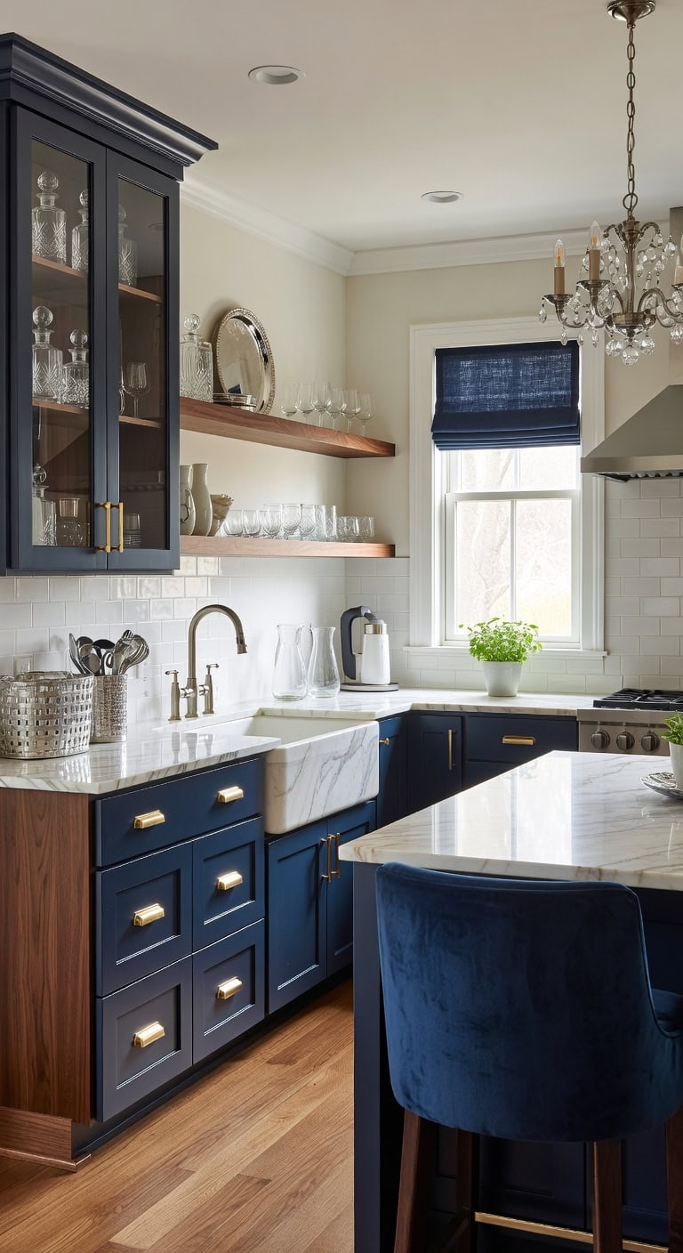 stylish glass front kitchen cabinetry