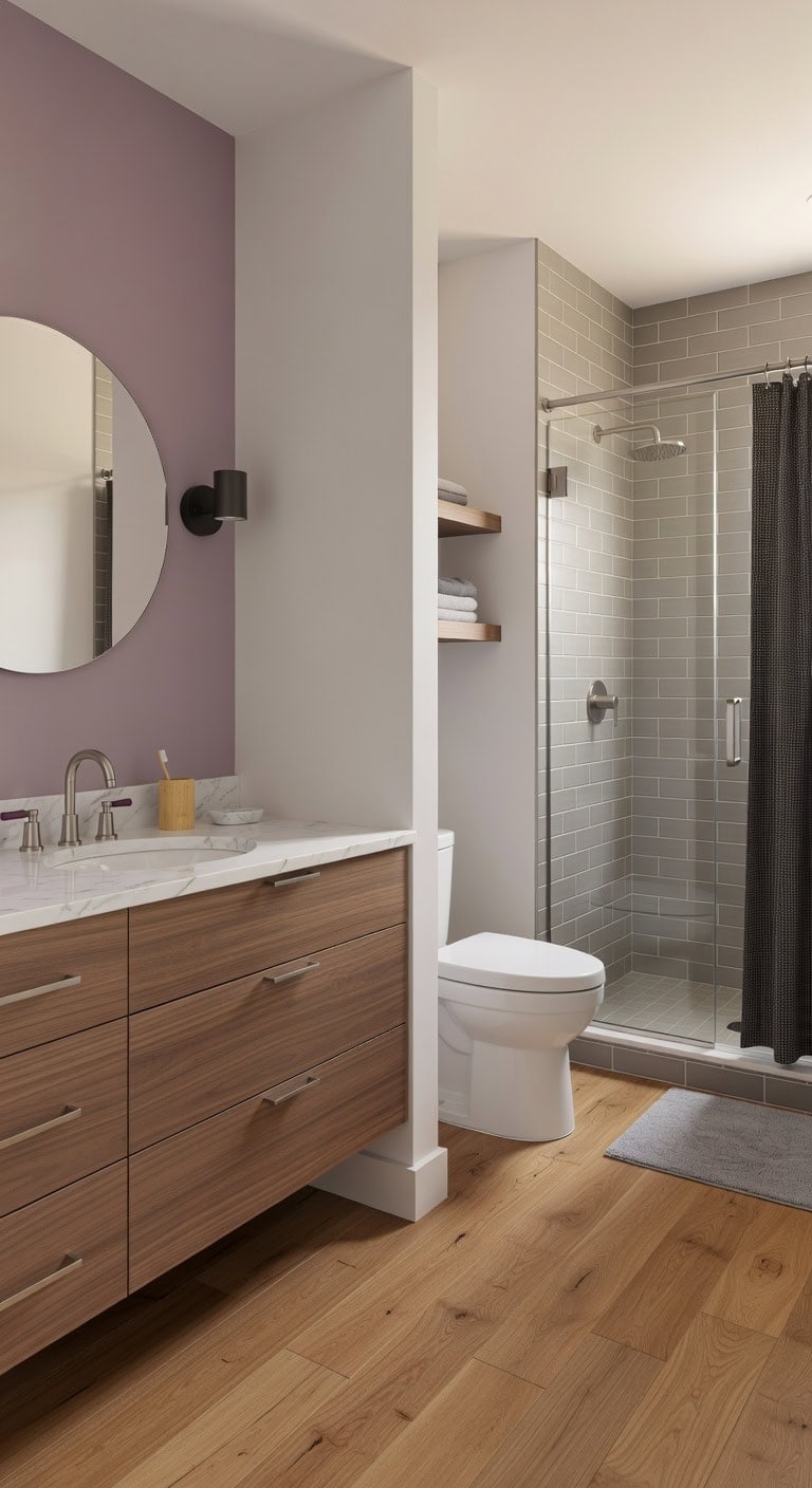 subtle plum accent with soft neutrals