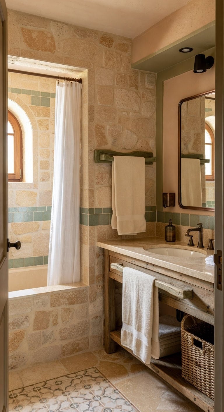sun kissed travertine and olive wood
