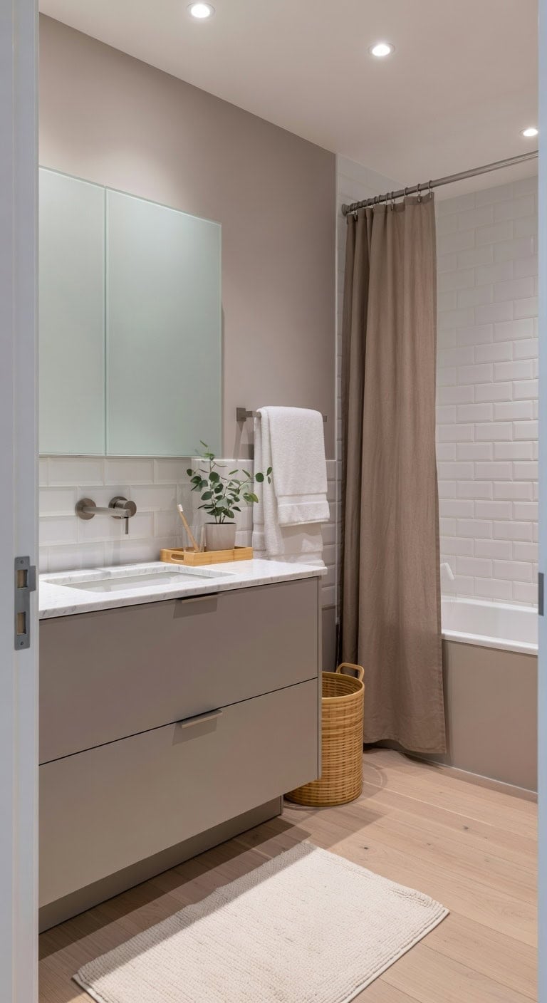 taupe bamboo scandinavian bathroom