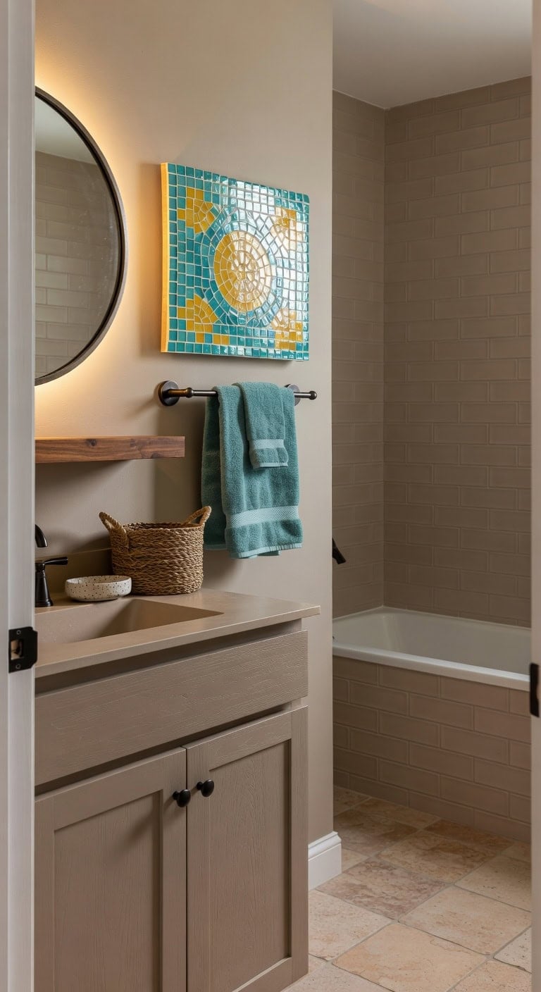 taupe cabinet mosaic accents