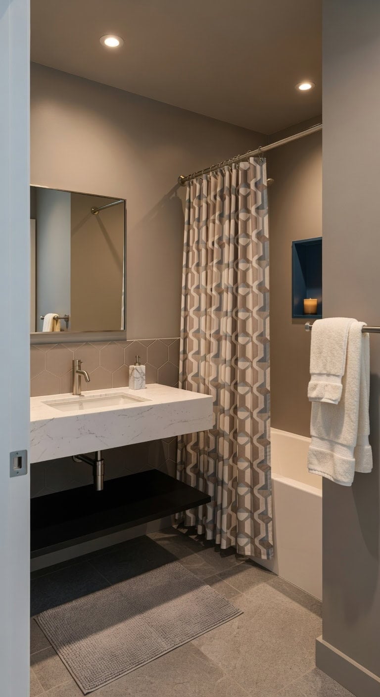 taupe gray geometric minimalist bath