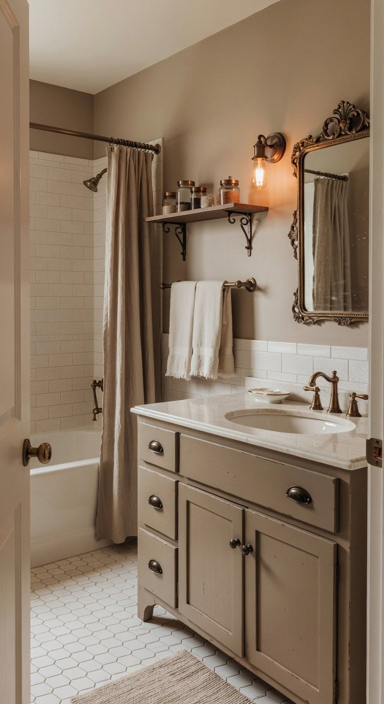taupe vintage bathroom retreat