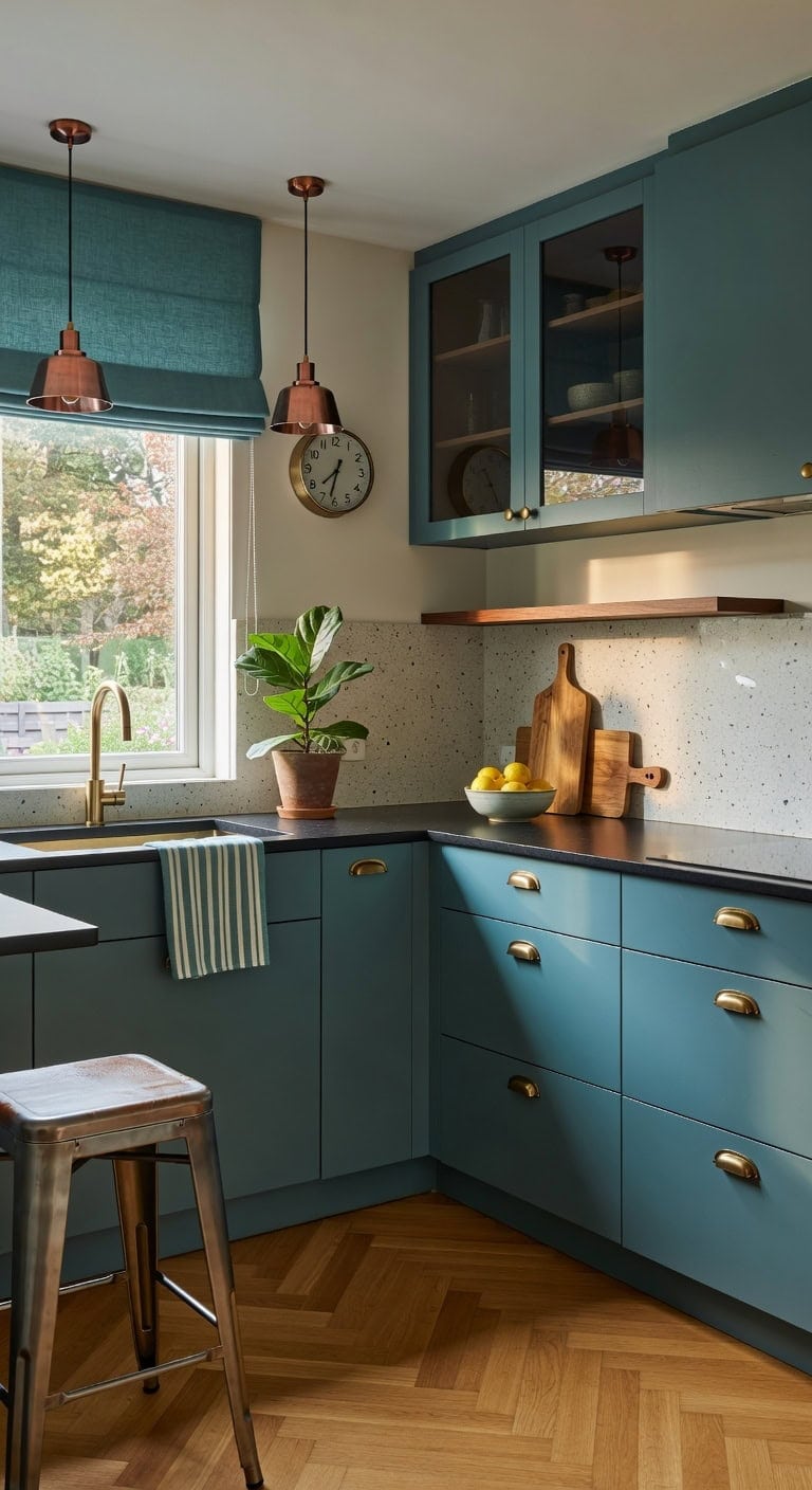 teal brass retro clock