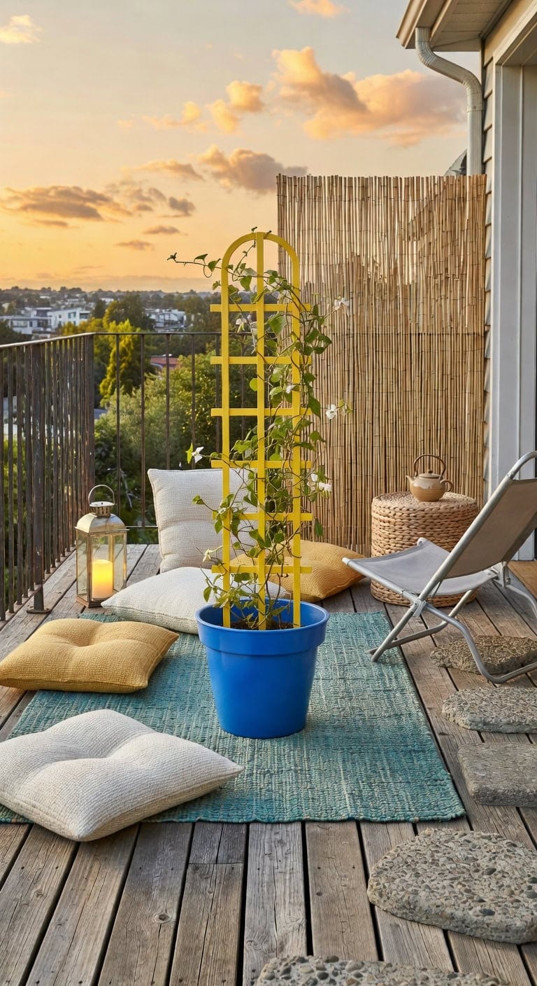 teal bucket with trellis