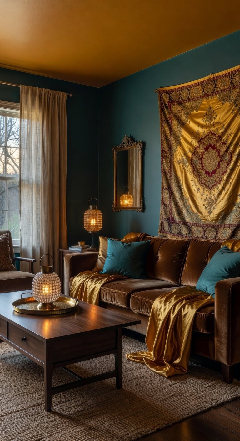 teal gold silk boho luxury