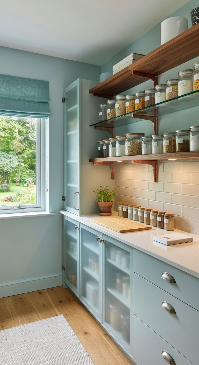 teal walnut glass pantry