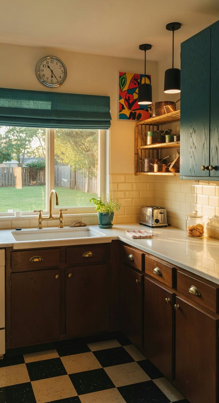 teal walnut retro kitchen vibe