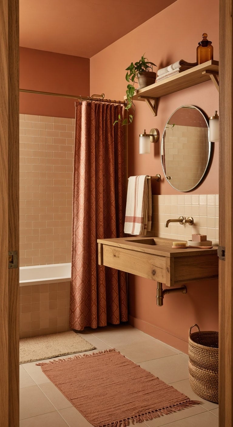terracotta patterned earthy bathroom ensemble