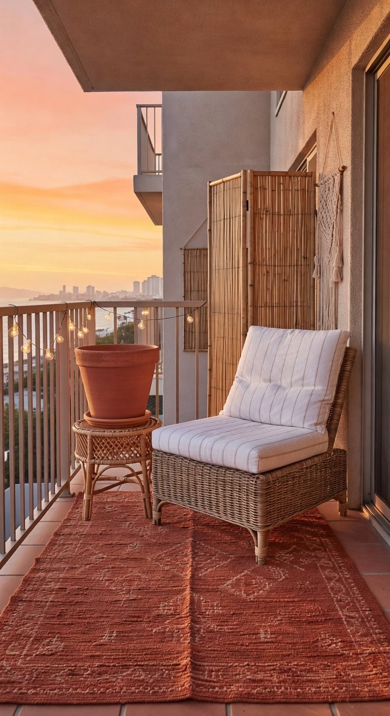 terracotta planter on rattan
