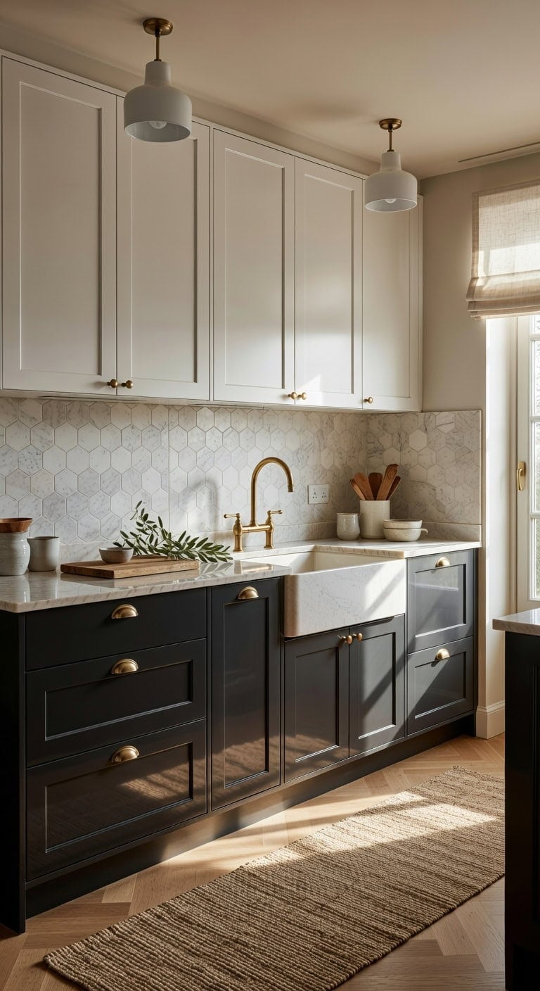 texture contrast visual tension kitchen cabinets