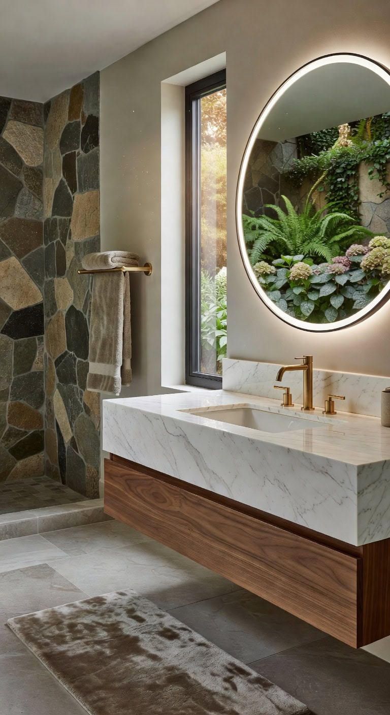 textured earthy stone bathroom designs