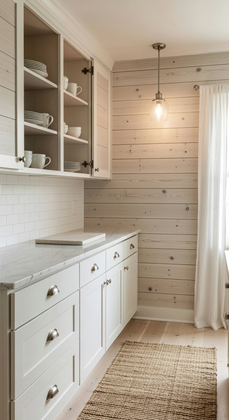 textured shiplap cabinet backing