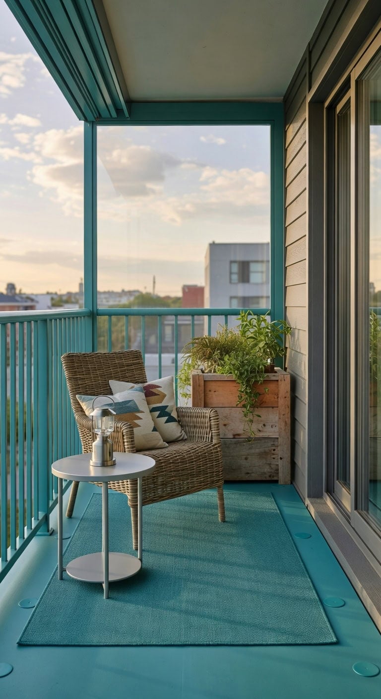 tiny teal balcony oasis