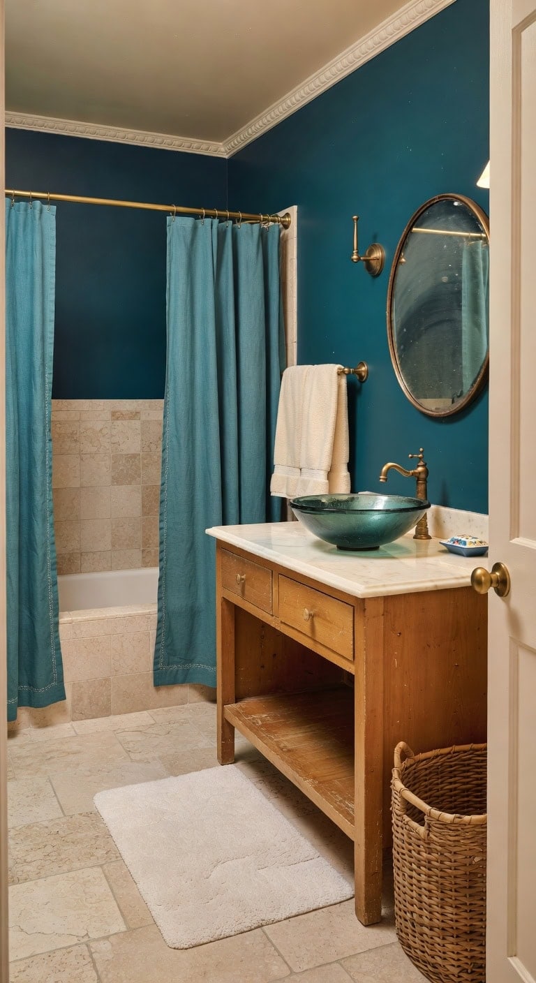 travertine brass teal accents