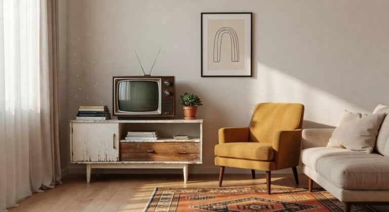 trending distressed white tv consoles