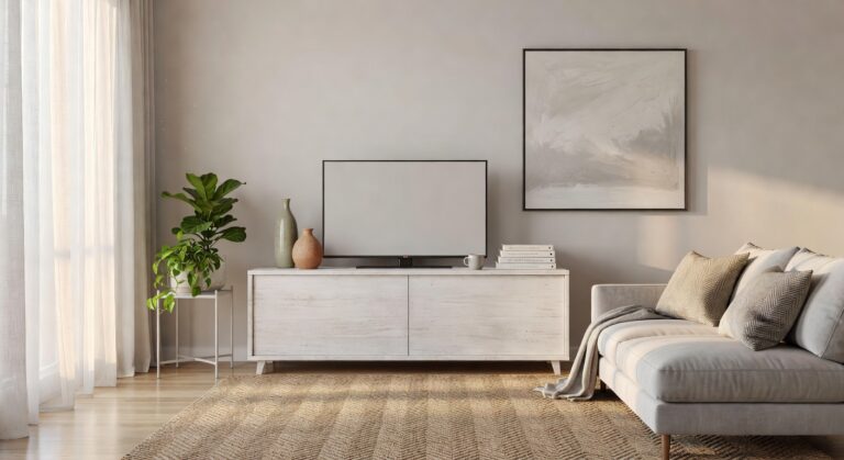 trendy whitewashed wood media consoles