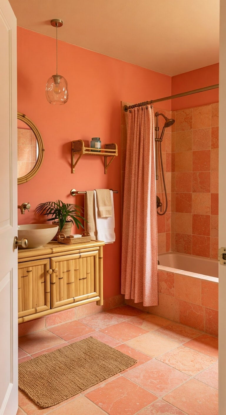 tropical coral stone bathroom oasis