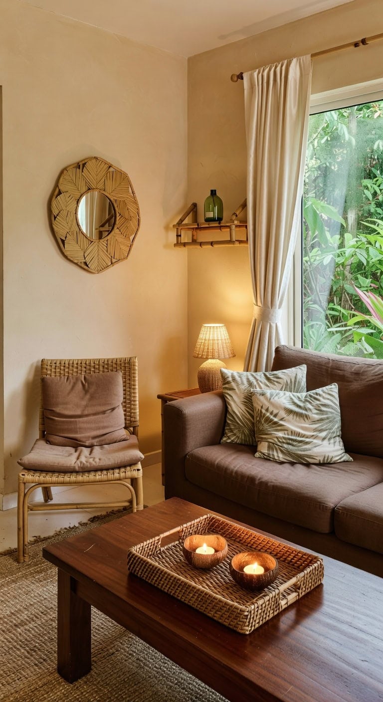 tropical palm print rattan mix