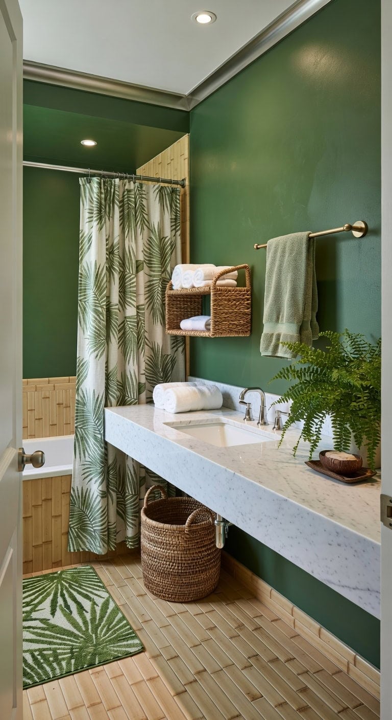 tropical palm print rattan retreat