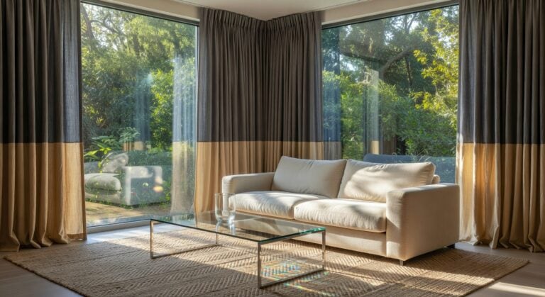 two toned beige curtains trending