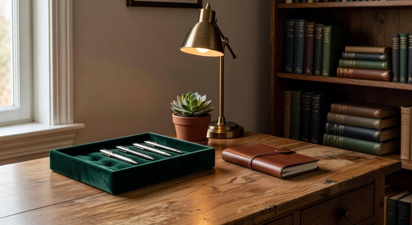 velvet lined desk storage organization